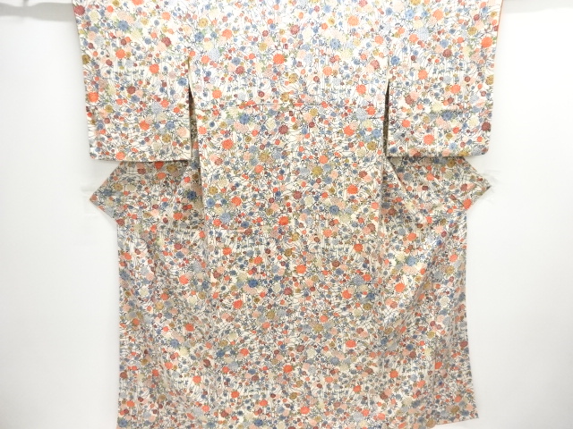 JAPANESE KIMONO / KOMON / CHIRIMEN / FLORAL PLANTS